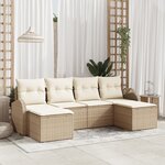 Ensemble de canapé de jardin vidaXL 6 pièces avec coussins beige poly rattan
