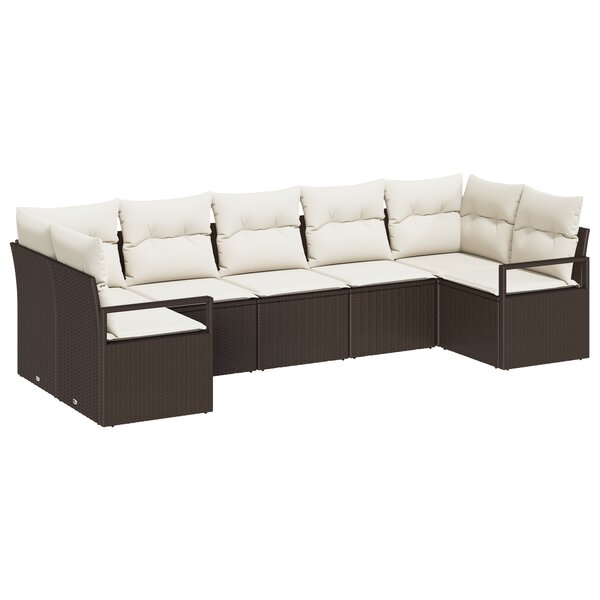Ensemble De Canapé De Jardin 7 Pièces Avec Coussins Marron En Rattan Synthétique