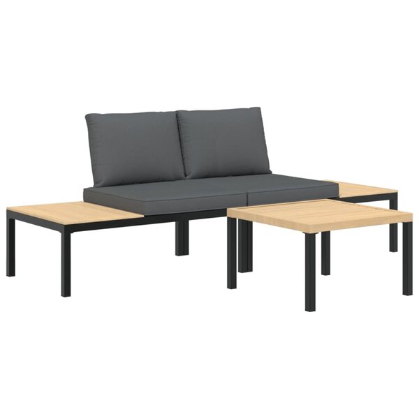 vidaXL Salon de jardin 3 Pièces avec coussins noir aluminium
