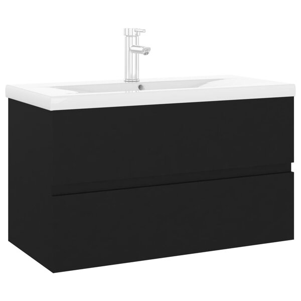 vidaXL Armoire d'évier avec lavabo intégré noir bois d'ingénierie