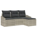 vidaXL Ensemble de Canapés de Jardin de 4 Pièces avec Coussins en Gris Clair Poly Rotin