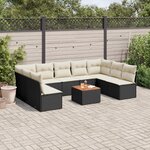 vidaXL Salon de jardin 10 Pièces avec coussins noir résine tressée