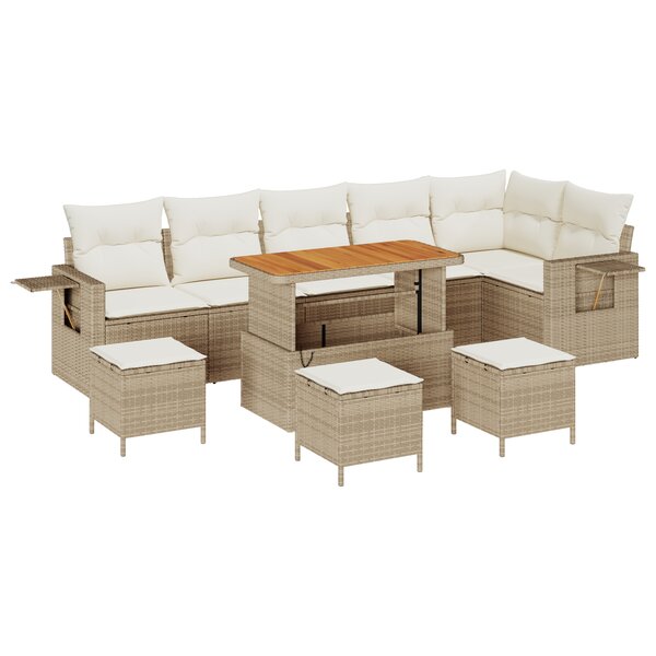 Ensemble de canapé de jardin vidaXL 10 pièces avec coussins Beige Poly rotin Acacia