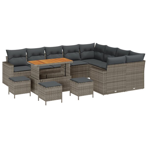 Ensemble de canapé de jardin 13 pièces avec coussins gris en poly rotin acacia