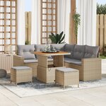 vidaXL Ensemble de Canapés de Jardin de 8 pièces avec Coussins en Rattan Poly Beige Acacia