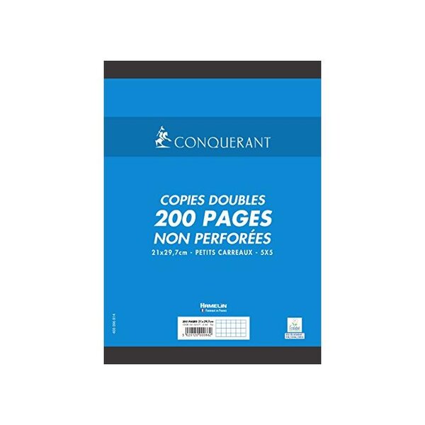 Etui 50 Copies doubles non perforées A4 petit carreaux 5x5 70g 200 pages CONQUÉRANT
