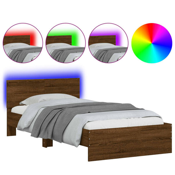 vidaXL Cadre de lit tête de lit et lumières LED chêne marron 100x200cm