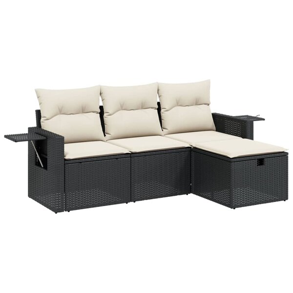 vidaXL Salon de jardin 4 Pièces avec coussins noir résine tressée