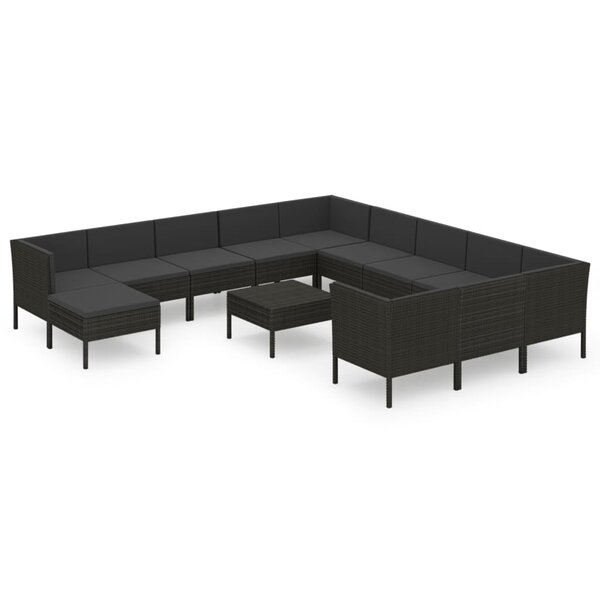 Salon de jardin meuble d'extérieur ensemble de mobilier 13 pièces avec coussins résine tressée noir 02_0015786