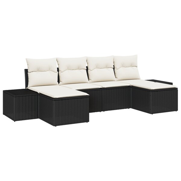 vidaXL Ensemble Canapé de Jardin 6 Pièces avec Coussins Noir Poly Rattan
