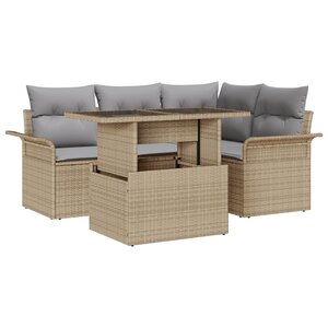 vidaXL Ensemble de Canapé de Jardin 5 Pièces avec Coussins Beige Rattan Poly