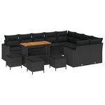 Ensemble de canapé de jardin de 13 pièces avec coussins rotin poly noir acacia