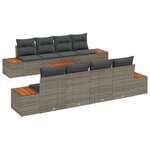 vidaXL Ensemble de Canapé de Jardin 9 Pièces avec Coussins Gris Poly Rattan Acacia