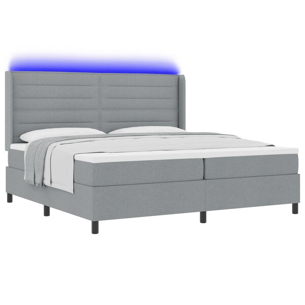 Lit Box Spring vidaXL avec matelas et lumière LED Gris clair 200x200 cm Tissu