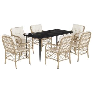 vidaXL Ensemble à manger de jardin et coussins 7 Pièces beige poly rotin
