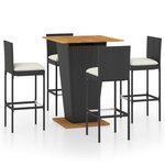 vidaXL Ensemble de bar de jardin 5 Pièces et coussins Résine tressée Noir