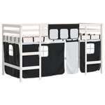 vidaXL Lit mezzanine enfants et rideaux blanc/noir 80x200cm pin massif