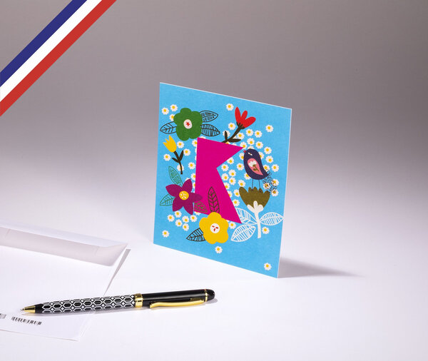 Carte simple bouton d'or créée et imprimée en france - la lettre k