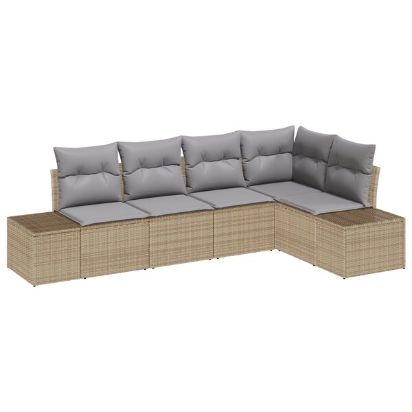 vidaXL Set de Canapé de Jardin 5 Pièces avec Coussins Beige en Poly Rotin