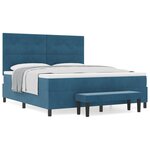 vidaXL Lit avec sommier et banc bleu foncé 180x200 cm en velours