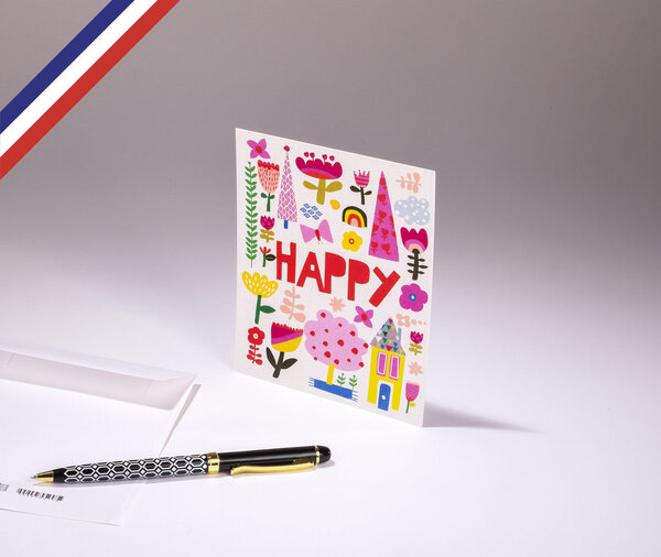 Carte simple bouton d'or créée et imprimée en france - happy
