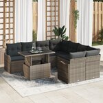 vidaXL Ensemble de Canapé de Jardin 9 Pièces avec Coussins Gris Rattan Poly