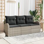 vidaXL Ensemble de Canapés de Jardin 3 Pièces avec Coussins Gris Clair Rattan Poly