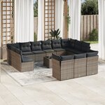 vidaXL Salon de jardin avec coussins 14 Pièces gris résine tressée