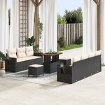 Ensemble de Canapé de Jardin de 10 Pièces avec Coussins Noir Poly Rattan Acacia