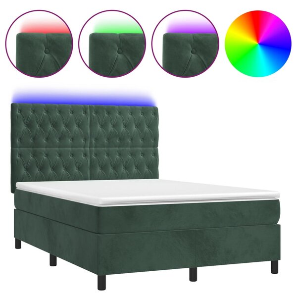 vidaXL Sommier à lattes de lit matelas et LED Vert foncé 140x190 cm