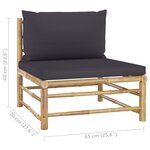 vidaXL Canapé de milieu de jardin avec coussins gris foncé Bambou