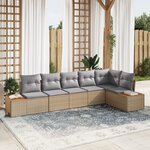 Set de canapé de jardin 6 pièces vidaXL avec coussins Beige Rotin Poly Acacia