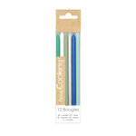 12 bougies longues bleu & argent - 12 cm