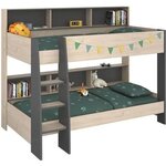 Lits superposés enfant - chêne Jackson et Gris Ombre - Sommiers inclus - 2 x 90 x 200 cm