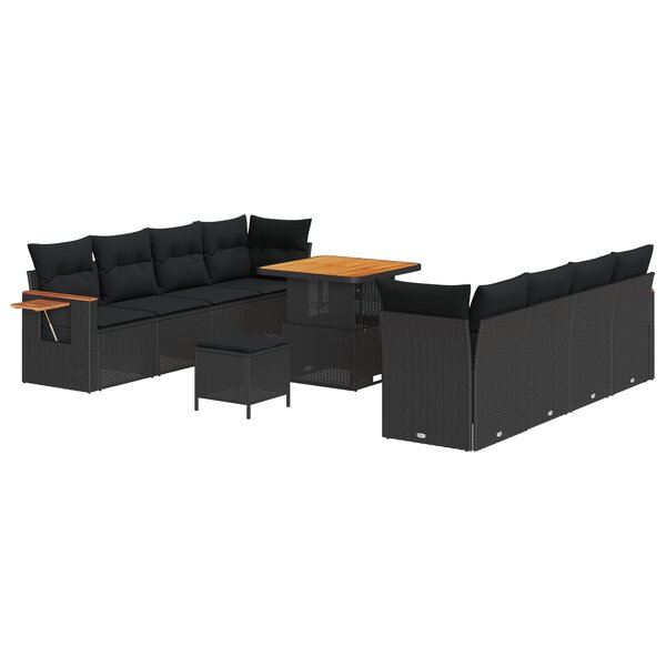 vidaXL Ensemble de sofa de jardin 11 pièces avec coussins en rattan noir