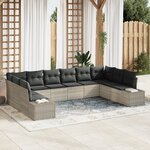 vidaXL Ensemble de canapé de jardin 10 pièces avec coussins Gris clair Poly Rattan
