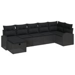vidaXL Ensemble de Canapés de Jardin 7 Pièces avec Coussins Noir Poly Rattan
