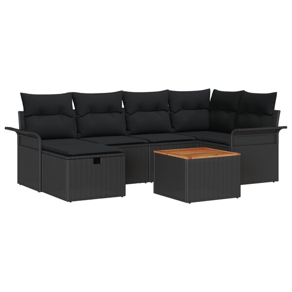 vidaXL Ensemble canapé de jardin 7 pièces avec coussins noir en poly rattan
