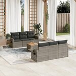 vidaXL Salon de jardin avec coussins 7 Pièces gris résine tressée