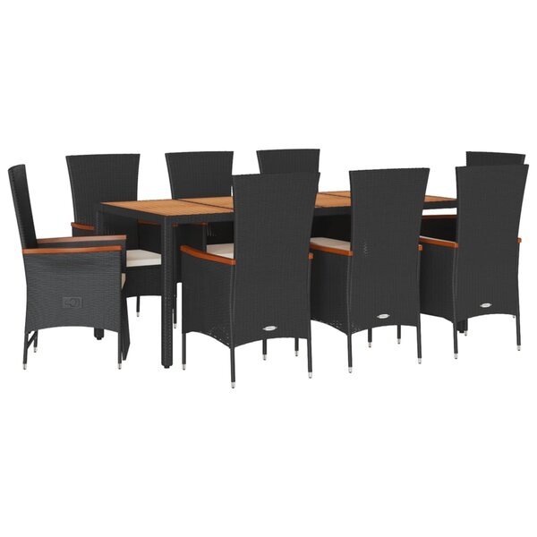 vidaXL Ensemble à manger de jardin 9Pièces coussins noir résine tressée