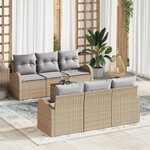 vidaXL Set de canapé de jardin 7 pièces avec coussins beige poly rattan acacia