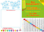 67-1102-A Carte Pédagogique Bon Anniversaire Coloriage Magique Jeu avec Crayon de couleur aléatoire et Enveloppe Jaune Tables de multiplications 12x12 144 pour Enfants CE1 CE2 CM1 dès 7 8 9 ans