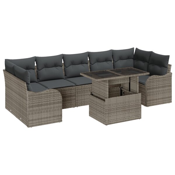 vidaXL Ensemble de canapé de jardin 8 pièces avec coussins gris en poly rotin