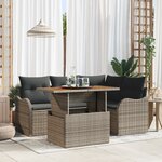 vidaXL Ensemble de Canapé de Jardin 5 Pièces avec Coussins Gris Rattan Poly