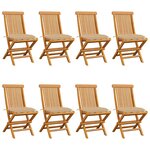 vidaXL Chaises de jardin et coussins beige lot de 8 Bois teck massif