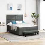 vidaXL Lit avec sommier et matelas & banc gris foncé 140x200 cm tissu