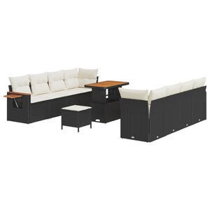 Canapé de jardin de 11 pièces avec coussins Noir Poly Rattan Acacia