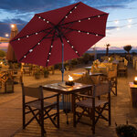 Parasol lumineux octogonal inclinable Ø 2 75 x 2 33 m parasol LED solaire métal polyester haute densité 180 g/m² bordeaux