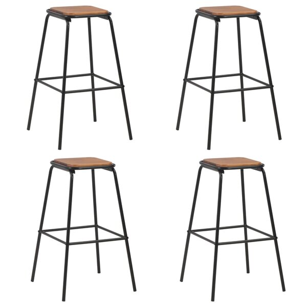 vidaXL Tabourets de bar lot de 4 noir pinède solide et acier