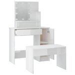 vidaXL Ensemble de coiffeuse avec LED Blanc brillant Bois d'ingénierie